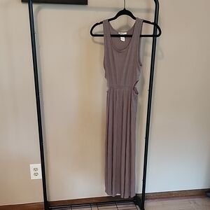 Chic Sleeveless Lavender Taupe Ribbed Midi Dress With Sexy Cutouts